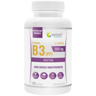 Niacyna Witamina B3 (PP) 500mg + Prebiotyk 120 kapsułek Produkt Vege Niacyna Witamina B3 (PP) 500mg + Prebiotyk 120 kapsułek Produkt Vege