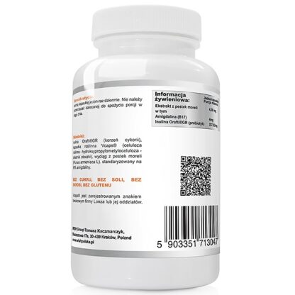 Amigdalina 4mg Ekstrakt z pestek moreli + Prebiotyk Produkt Vege 120 kapsułek