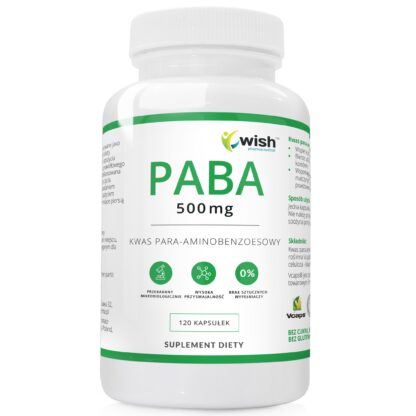 PABA 500mg Kwas para-aminobenzoesowy Witamina B10 ELIKSIR MŁODOŚCI 120 kapsułek