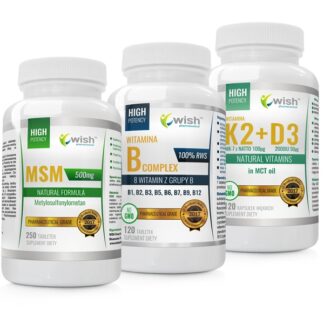 Zestaw  MSM 500 mg + Witamina B Complex + K2 100mcg MK-7 z natto + D3 50mcg 2000IU in MCT oil