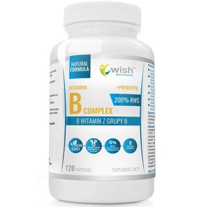 Witamina B Complex 200% RWS B1 B2 B3 B5 B6 B7 B9 B12 + Prebiotyk 120kapsułek