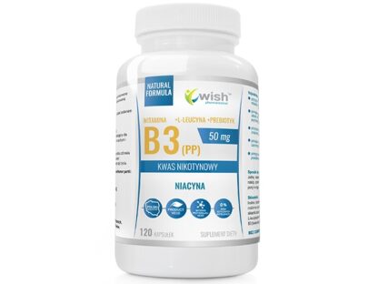 Niacyna Witamina B3 (PP) 50mg Kwas Nikotynowy+ Prebiotyk 120 kapsułek Produkt Vege