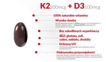 Witamina K2 MK-7 200mcg + D3 4000IU 100mcg w oleju MCT (olej kokosowy) 60 kapsułek
