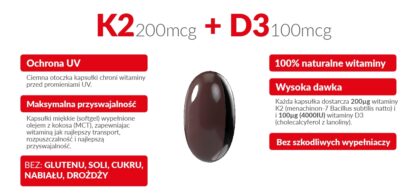 Witamina K2 MK-7 200mcg + D3 4000IU 100mcg w oleju MCT (olej kokosowy) 60 kapsułek