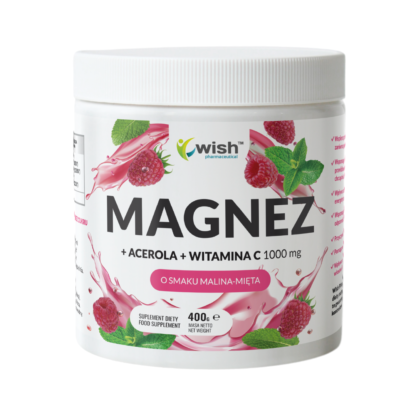 Malina-Mięta MAGNEZ w proszku 400g ACEROLA WITAMINA C zmęczenie cytrynian Produkt Vege