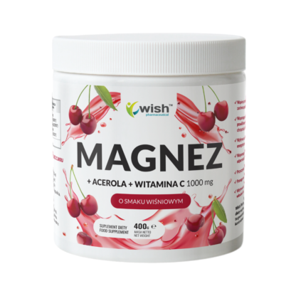 Wiśniowy MAGNEZ w proszku 400g ACEROLA WITAMINA C zmęczenie cytrynian Produkt Vege