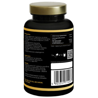 MOCNA ASHWAGANDHA EXTRACT 777mg 9% WITHANOLIDES, 1% ALKALOIDS, 0,25 WITHAFERIN A 90 kapsułek