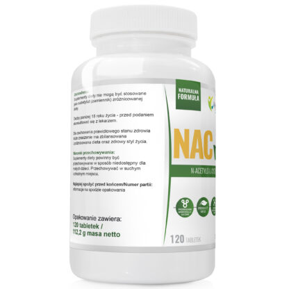 NAC 190mg N-acetylo-Lcysteina OCZYSZCZA WYDOLNOŚĆ WYTRZYMAŁOŚĆ DETOX Produkt Vege 120 tabletek