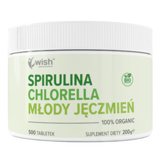 CHLORELLA SPIRULINA MŁODY JĘCZMIEŃ DETOX VEGE ODPORNOŚĆ ŻELAZO ALGI 500 tabletek