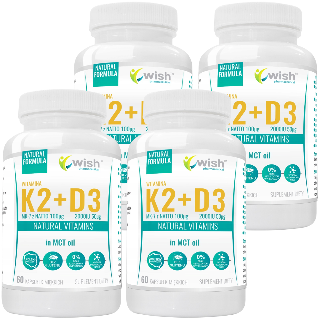 WITAMINA K2 100 µg + D3 2000 IU 2+2 GRATIS Kości Układ Krążenia 4 x 60 kapsułek miękkich WITAMINA K2 100 µg + D3 2000 IU 2+2 GRATIS Kości Układ Krążenia 4 x 60 kapsułek miękkich